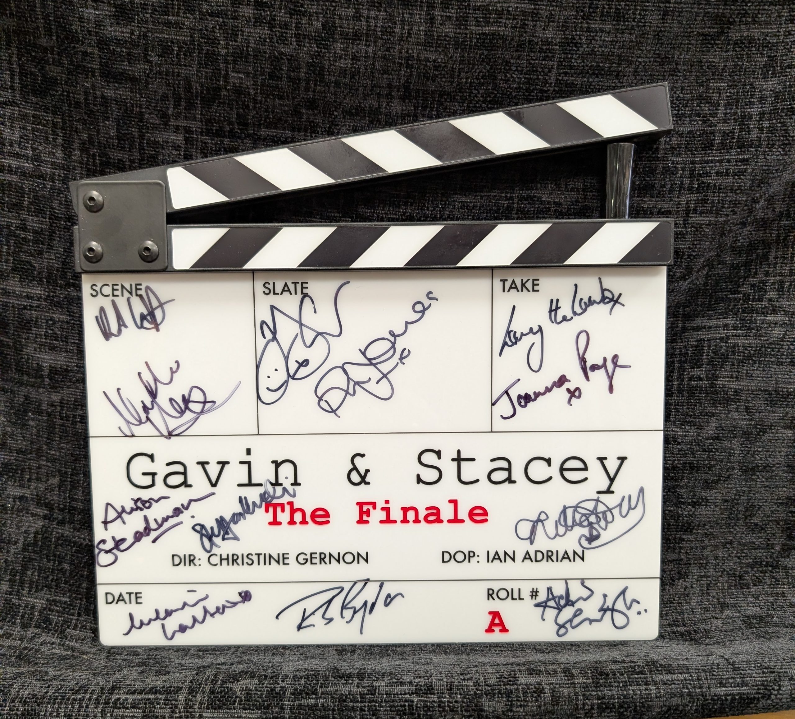 A clapperboard from the final episode of Gavin and Stacey signed by all the cast is up for sale on behalf of Ty Hafan Children's Hospice